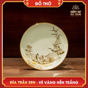 dia trau hoa sen ve vang nen trang 1