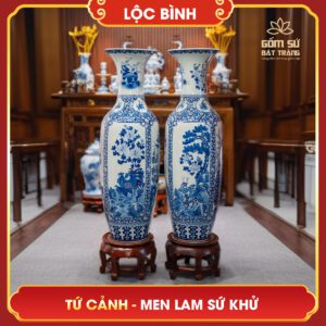 Lộc bình Tứ Cảnh men lam sứ khử loc binh tu canh men lam su khu 3