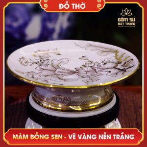 mam bong hoa sen ve vang nen trang 1