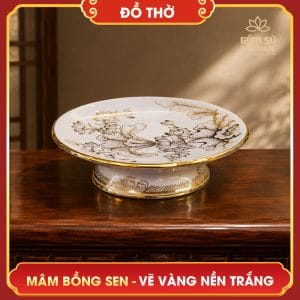 mam bong hoa sen ve vang nen trang 2