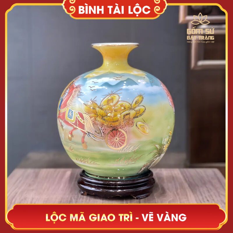 Bình tài lộc vẽ vàng Lộc Mã Giao Trì H30 binh tai loc ve vang loc ma giao tri h30 2