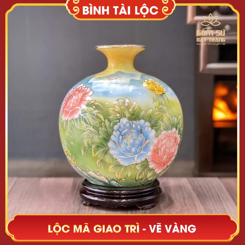 Bình tài lộc vẽ vàng Lộc Mã Giao Trì H30 binh tai loc ve vang loc ma giao tri h30 3