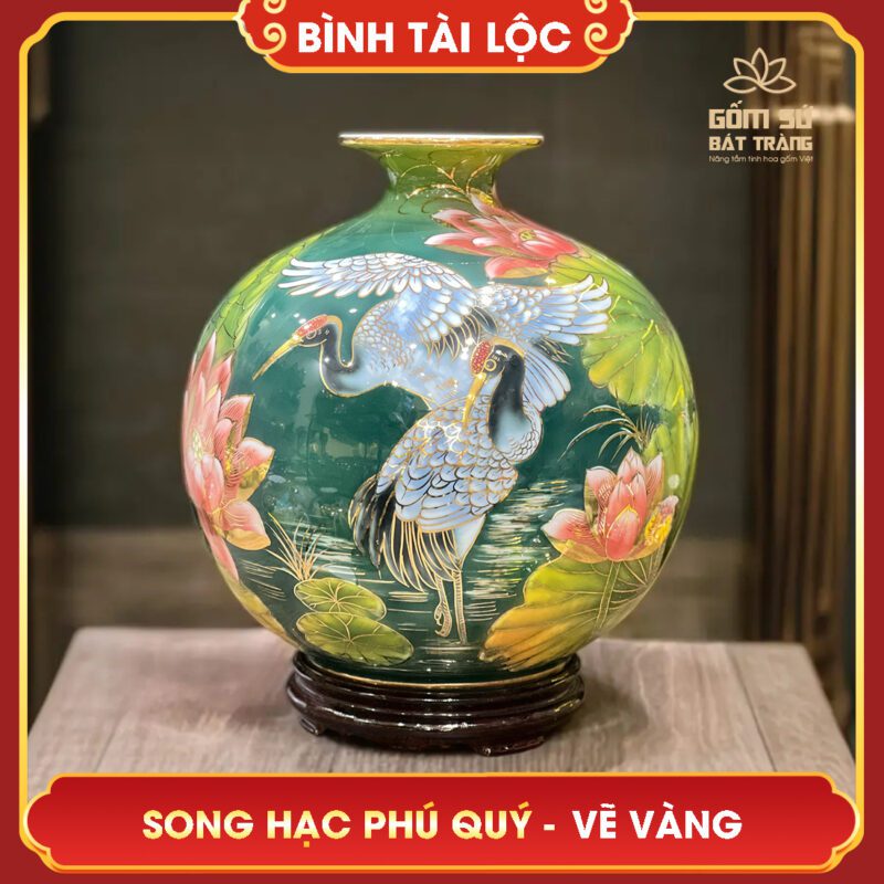 Bình tài lộc vẽ vàng Song Hạc Phú Quý H35 binh tai loc ve vang song hac phu quy h35 3