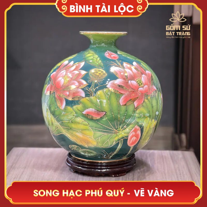 Bình tài lộc vẽ vàng Song Hạc Phú Quý H35 binh tai loc ve vang song hac phu quy h35 4