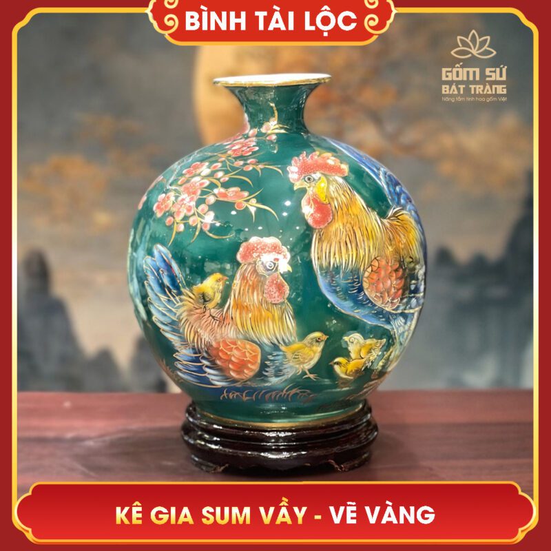 Bình tài lộc vẽ vàng Kê Gia Sum Vầy H30 binh tai loc ve vang ke gia sum vay h30 4