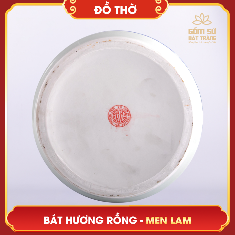 Bộ đồ thờ 13 món - Lựa chọn hoàn hảo cho ban thờ nhỏ Mặt đáy của bát hương Lưỡng Long Chầu Nguyệt - In logo chính gốc Bát Tràng