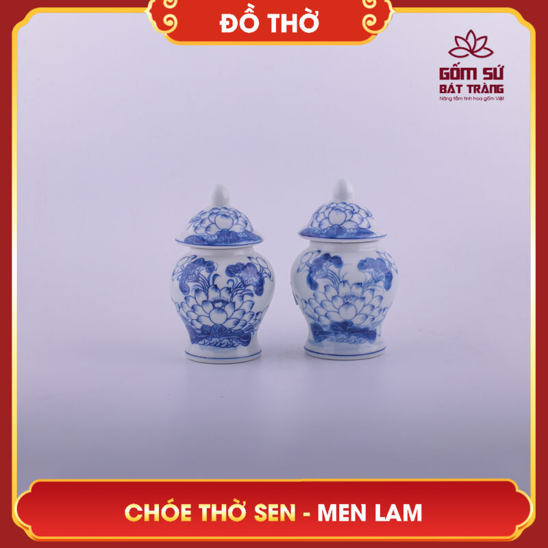 Bộ đồ thờ 13 món - Lựa chọn hoàn hảo cho ban thờ nhỏ Hoa sen được vẽ trên chóe thờ tượng trưng cho sự vĩnh cửu, trường tồn