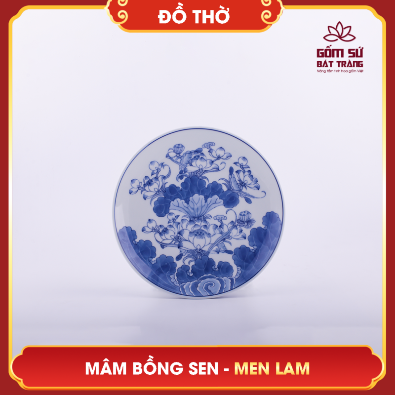 Bộ đồ thờ 13 món - Lựa chọn hoàn hảo cho ban thờ nhỏ Hoa sen được vẽ trên mâm bồng tượng trưng cho sự thanh tịnh, an lạc