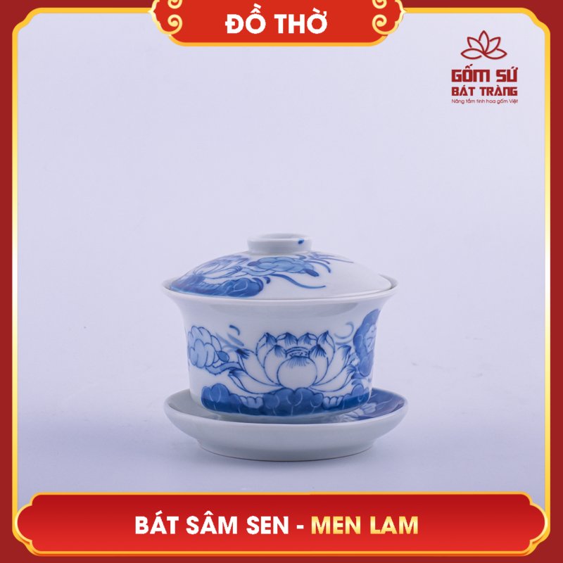 Bộ đồ thờ 13 món - Lựa chọn hoàn hảo cho ban thờ nhỏ Hoa sen được vẽ trên bát sâm tượng trưng cho sự thanh cao, quý phái