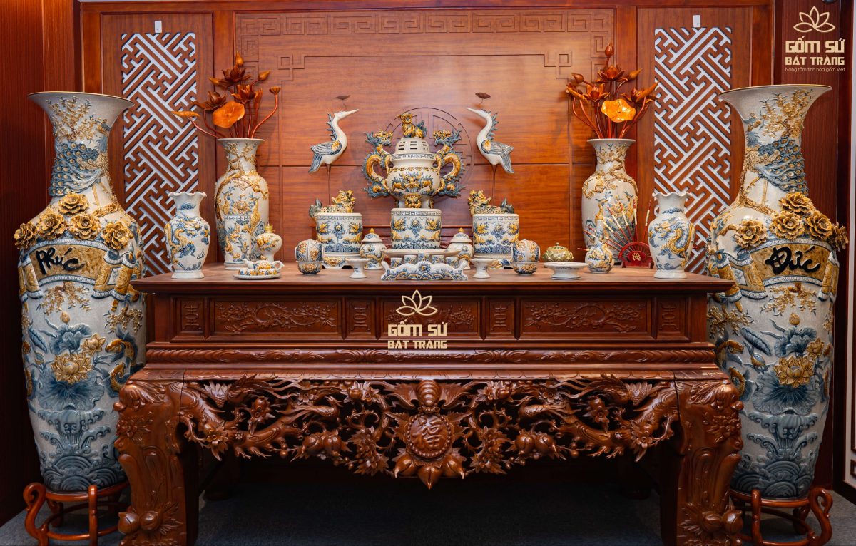 Bộ đồ thờ men rạn Đại Cát bo do tho men ran gom su bat trang 12