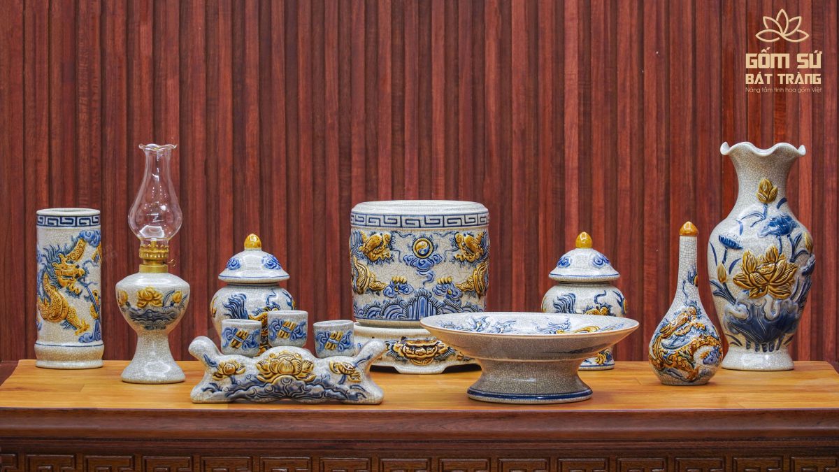 Bộ đồ thờ men rạn Đại Cát bo do tho men ran gom su bat trang 56