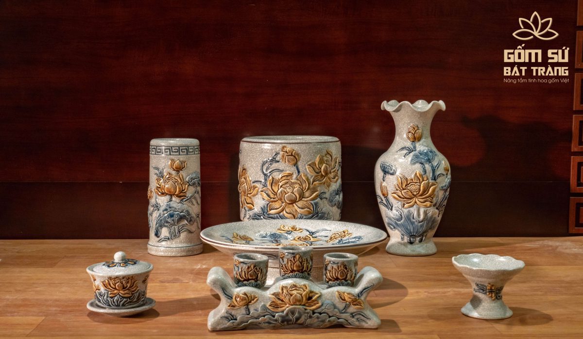 Bộ đồ thờ men rạn Đại Cát bo do tho men ran gom su bat trang 58