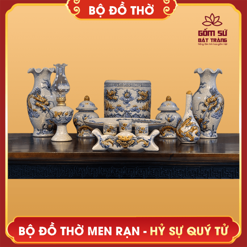 Bộ đồ thờ men rạn Đại Cát bo do tho men ran gom su bat trang 60