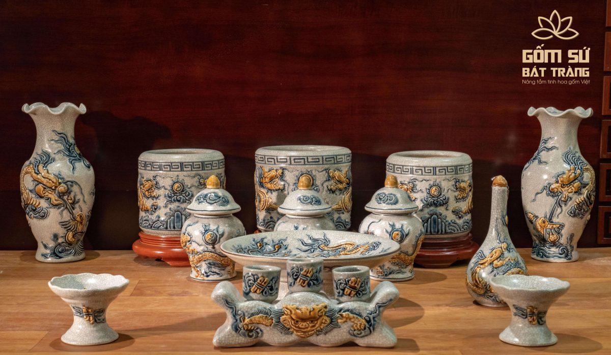 Bộ đồ thờ men rạn Đại Cát bo do tho men ran gom su bat trang 62