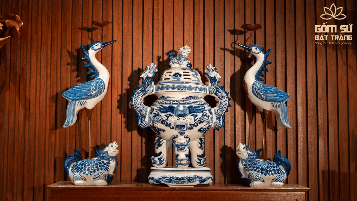 Bộ đồ thờ men lam Đại Cát bo do tho men lam 13