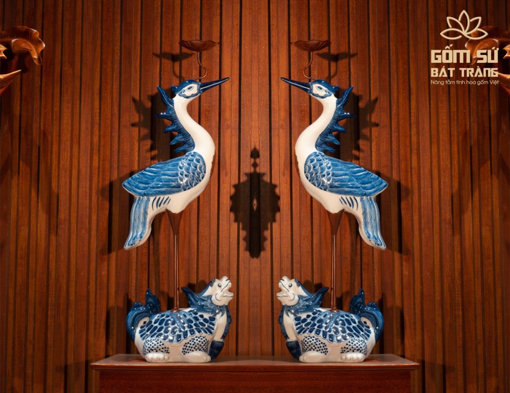 Bộ đồ thờ men lam Đại Cát bo do tho men lam 14