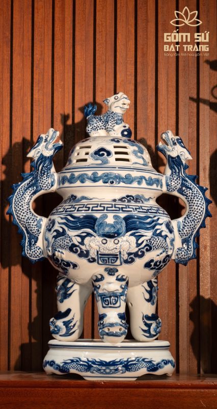 Bộ đồ thờ men lam Đại Cát bo do tho men lam 15