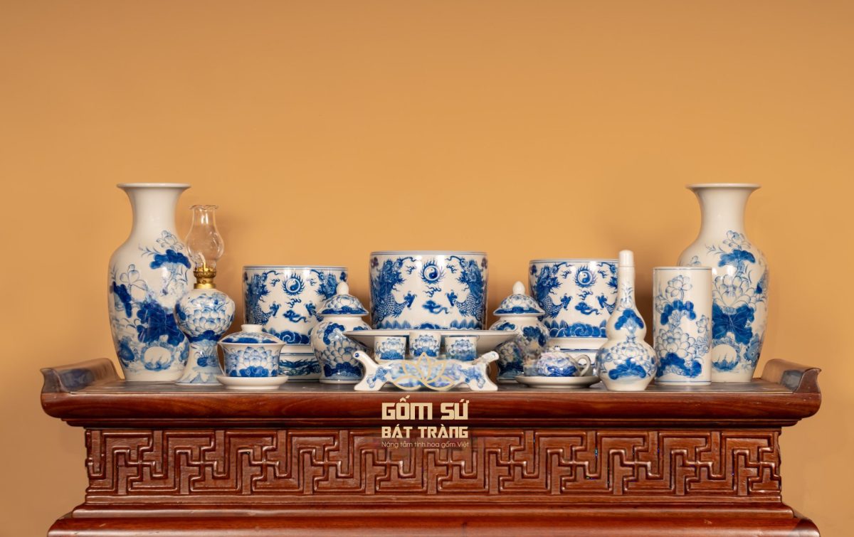 Bộ đồ thờ men lam Đại Cát bo do tho men lam 26