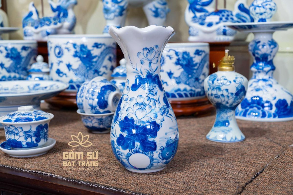 Bộ đồ thờ men lam Đại Cát bo do tho men lam 37