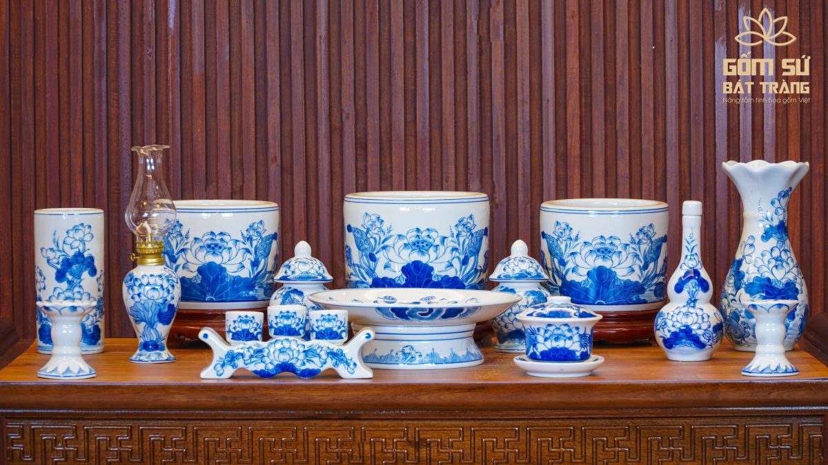 Bộ đồ thờ men lam Đại Cát bo do tho men lam 4