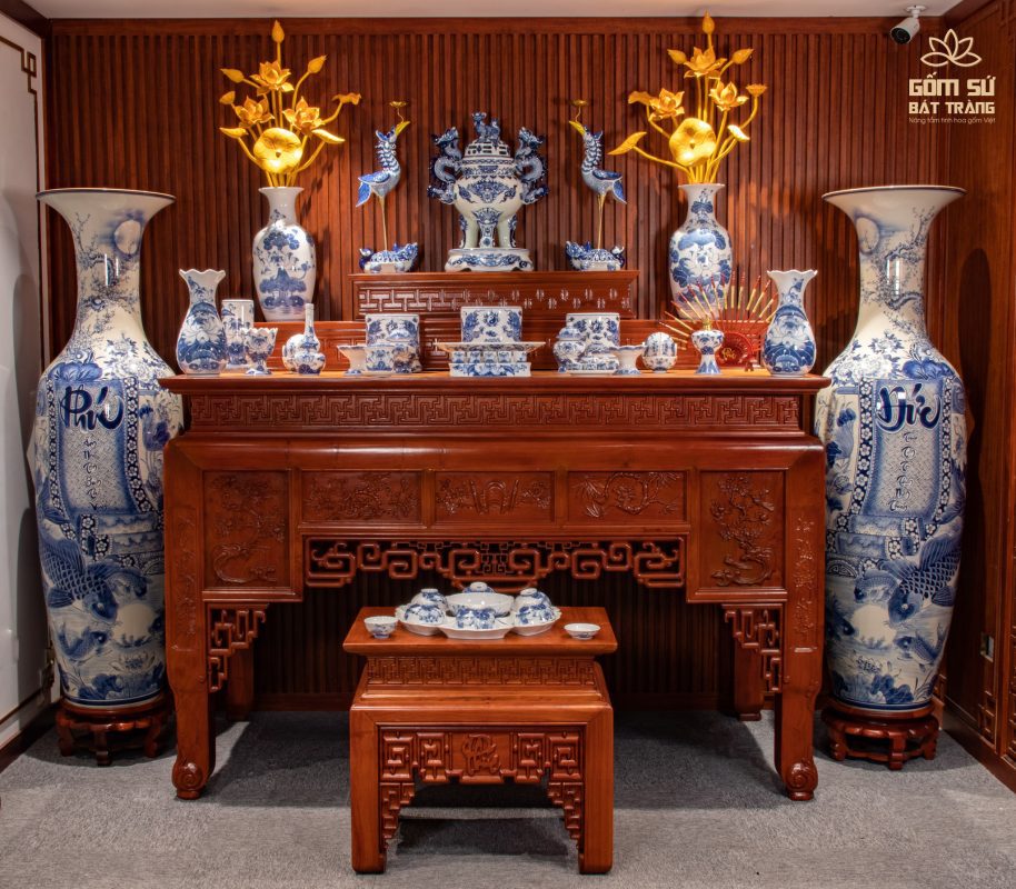 Bộ đồ thờ men lam Đại Cát bo do tho men lam 46