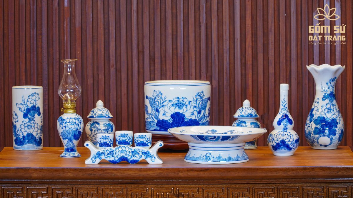 Bộ đồ thờ men lam Đại Cát bo do tho men lam 5