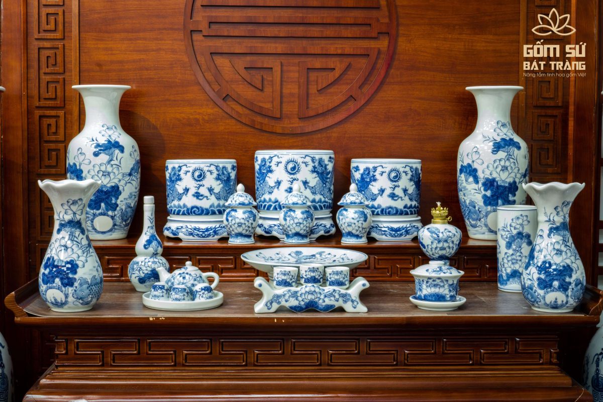 Bộ đồ thờ men lam Đại Cát bo do tho men lam 6