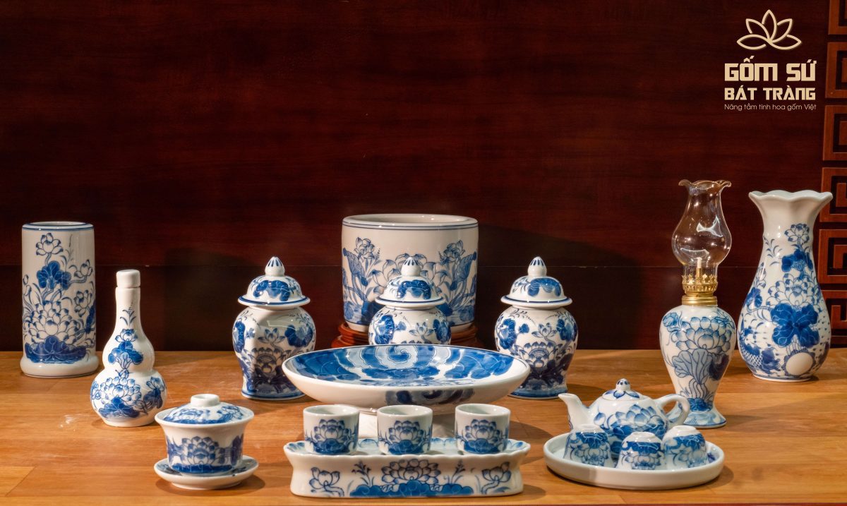 Bộ đồ thờ men lam Đại Cát bo do tho men lam 61