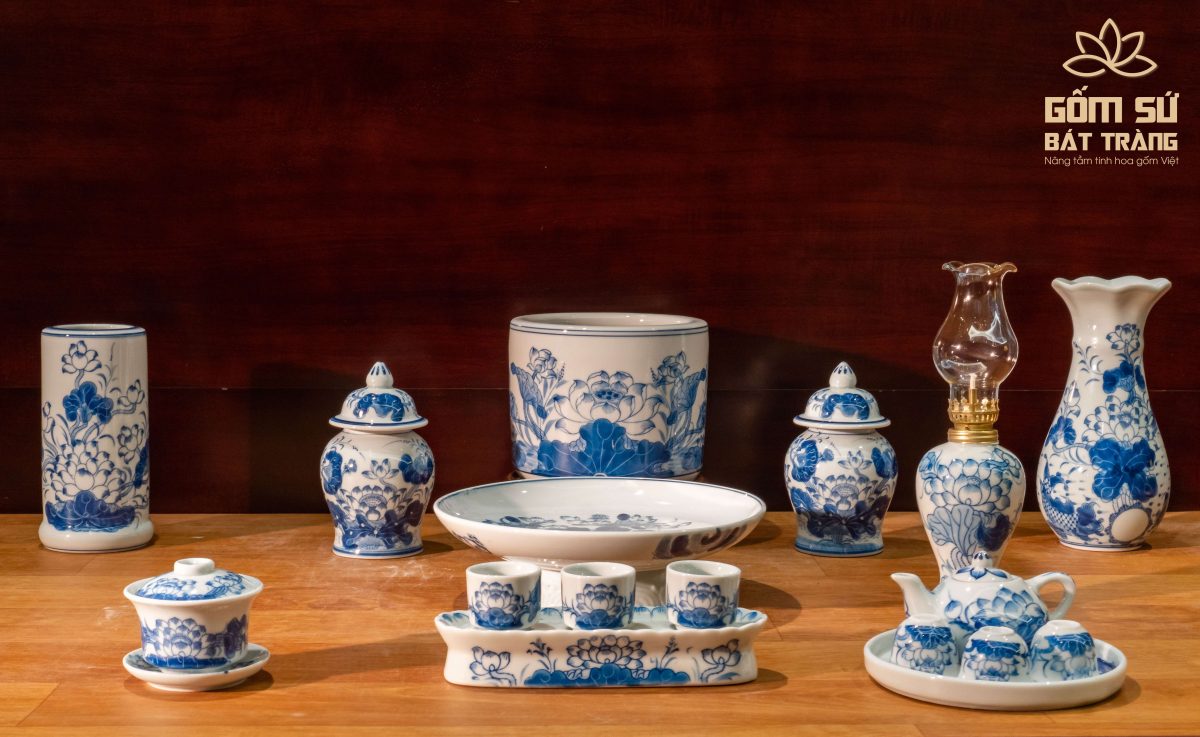 Bộ đồ thờ men lam Đại Cát bo do tho men lam 62