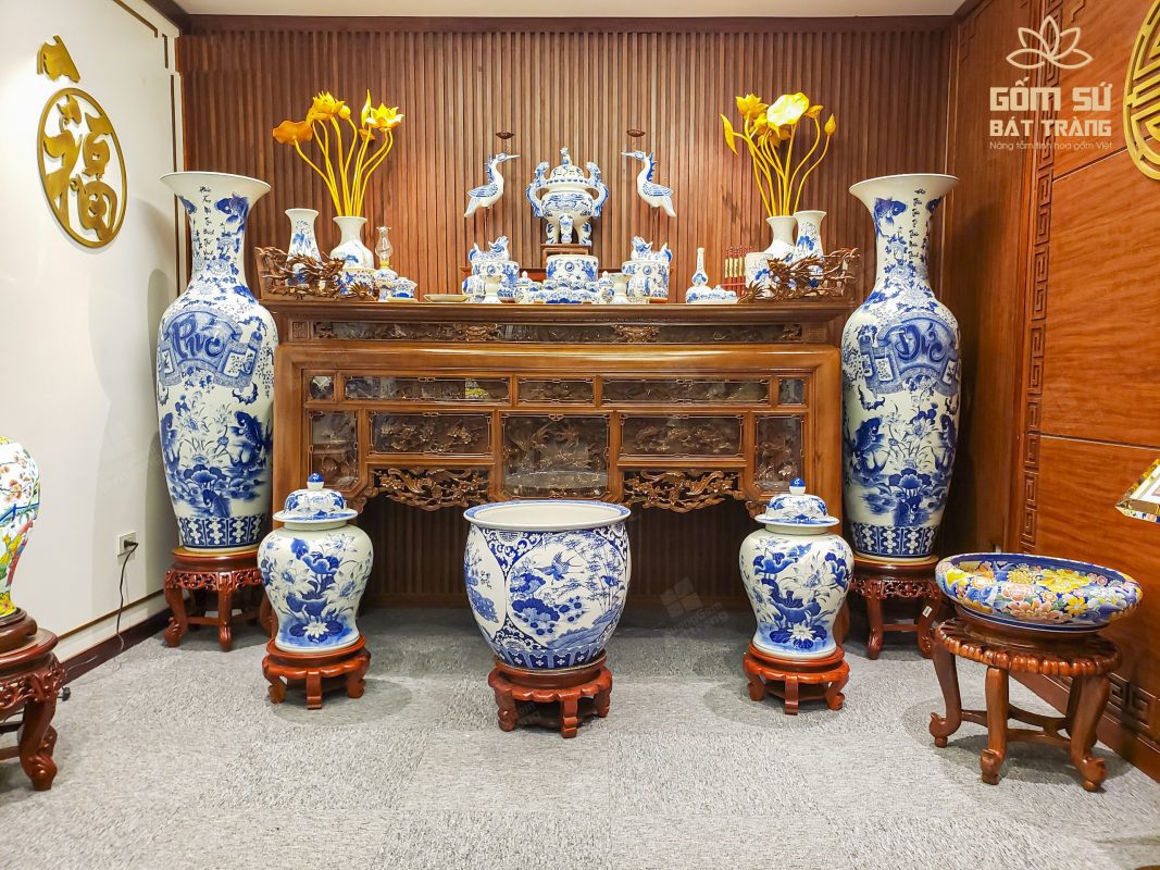 Bộ đồ thờ men lam Đại Cát bo do tho men lam 64