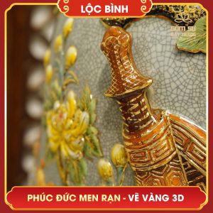 Lộc bình Phúc Đức men rạn vẽ vàng 3D loc binh phuc duc men ran ve vang 3d 3