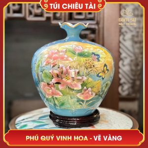 Túi chiêu tài lộc nhị cảnh vẽ vàng Phú Quý Vinh Hoa H35 tui chieu tai loc ve vang nhi canh phu quy vinh hoa h35 3