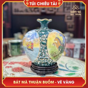Túi chiêu tài lộc vẽ vàng nhị cảnh Bát Mã Thuận Buồm H25 tui chieu tai ve vang nhi canh bat ma thuan buom h25 7