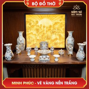 Bộ đồ thờ vẽ vàng nền trắng Minh Phúc