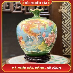 Túi chiêu tài lộc nhị cảnh vẽ vàng Cá Chép Hóa Rồng H35 tui chieu tai loc nhi canh ve vang ca chep hoa rong h35 3
