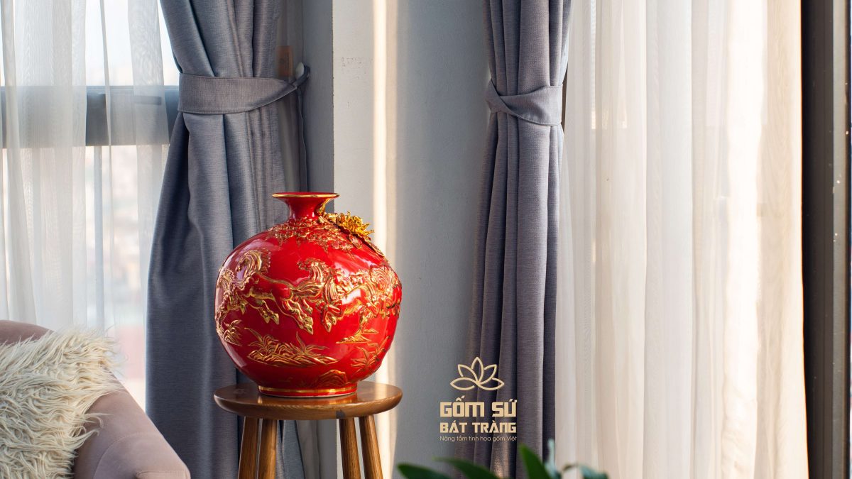 Bình tài lộc vẽ vàng Sen Phú Quý H30 binh hut tai loc gom bat trang 15