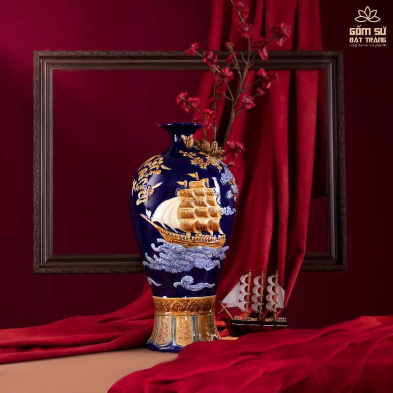 Bình tài lộc vẽ vàng Sen Phú Quý H30 binh hut tai loc gom bat trang 23