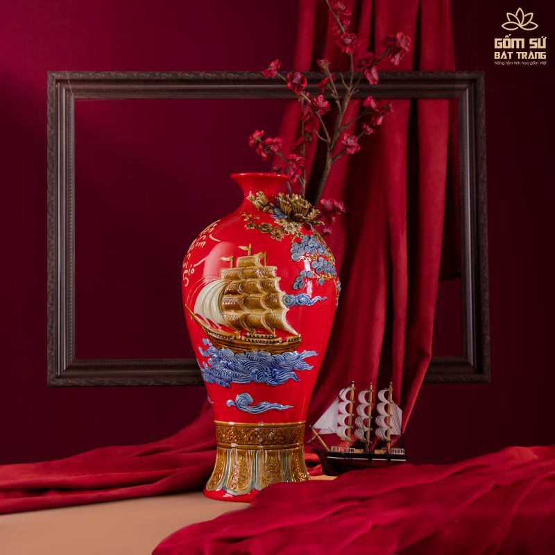 Bình tài lộc vẽ vàng Sen Phú Quý H30 binh hut tai loc gom bat trang 24