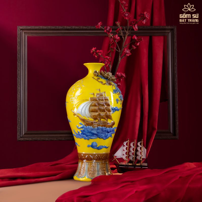 Bình tài lộc vẽ vàng Sen Phú Quý H30 binh hut tai loc gom bat trang 25