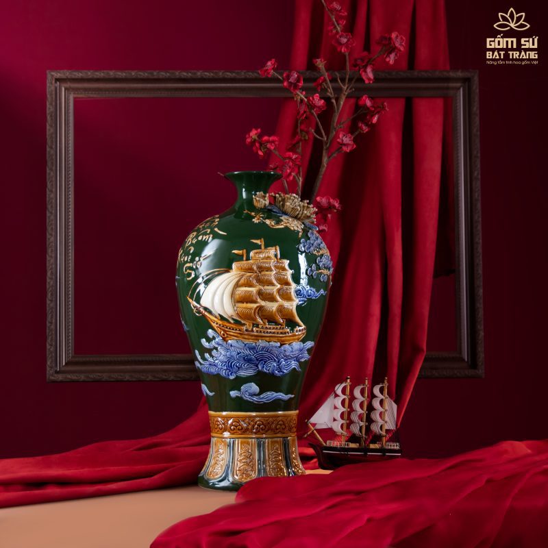 Bình tài lộc vẽ vàng Sen Phú Quý H30 binh hut tai loc gom bat trang 26