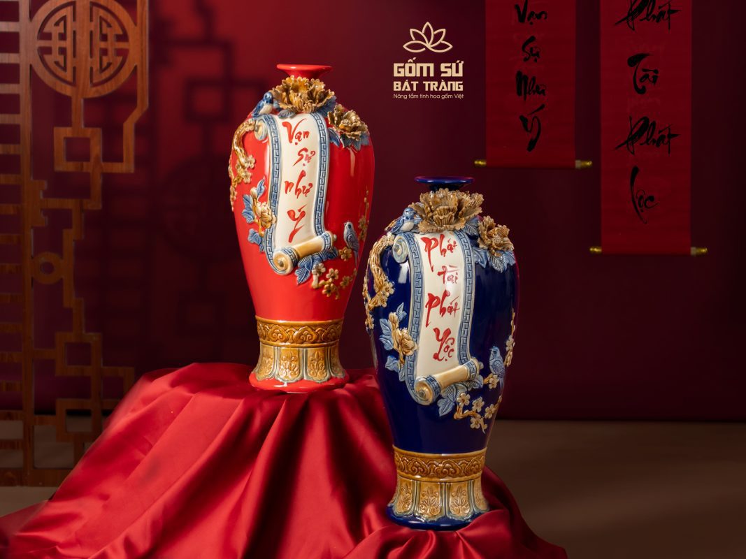 Bình tài lộc vẽ vàng Sen Phú Quý H30 binh hut tai loc gom bat trang 27