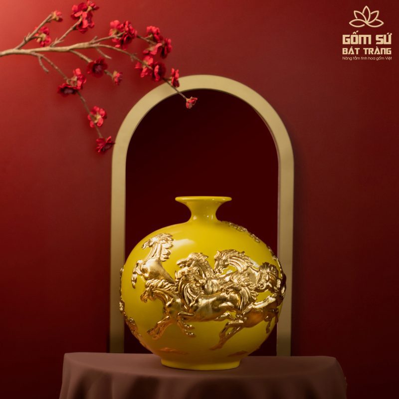 Bình tài lộc vẽ vàng Sen Phú Quý H30 binh hut tai loc gom bat trang 29