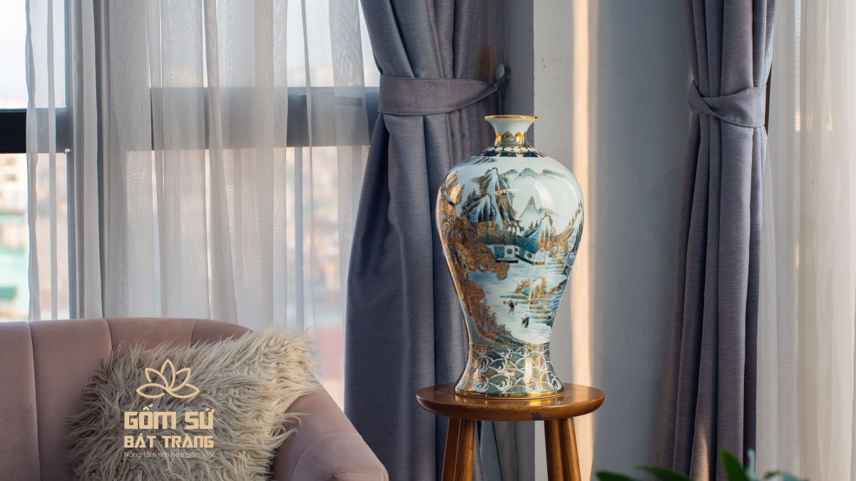 Bình tài lộc vẽ vàng Sen Phú Quý H30 binh hut tai loc gom bat trang 3