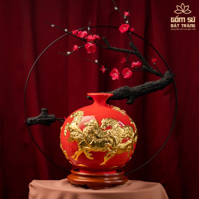 Bình tài lộc vẽ vàng Sen Phú Quý H30 binh hut tai loc gom bat trang 30