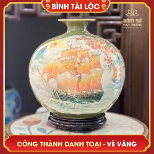 Bình tài lộc nhị cảnh vẽ vàng Công Thành Danh Toại H35 binh tai loc ve vang nhi canh cong thanh danh toai h35 3