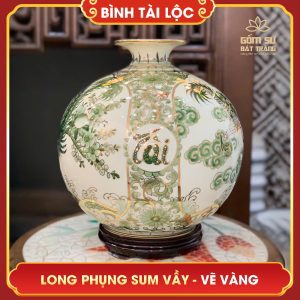 Bình tài lộc vẽ vàng Long Phụng Sum Vầy H32 binh tai loc ve vang long phung sum vay h32 3