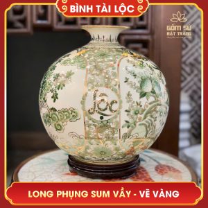 Bình tài lộc vẽ vàng Long Phụng Sum Vầy H32 binh tai loc ve vang long phung sum vay h32 4