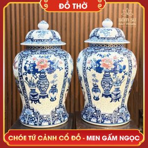 Chóe Tứ Cảnh Cổ Đồ men gấm ngọc choe tu canh co do men gam ngoc 4