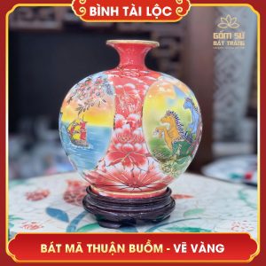 Bình tài lộc vẽ vàng nhị cảnh Bát Mã Thuận Buồm H26 binh tai loc ve vang nhi canh bat ma thuan buom h26 3