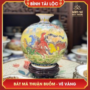 Bình tài lộc vẽ vàng nhị cảnh Bát Mã Thuận Buồm H26 binh tai loc ve vang nhi canh bat ma thuan buom h26 4